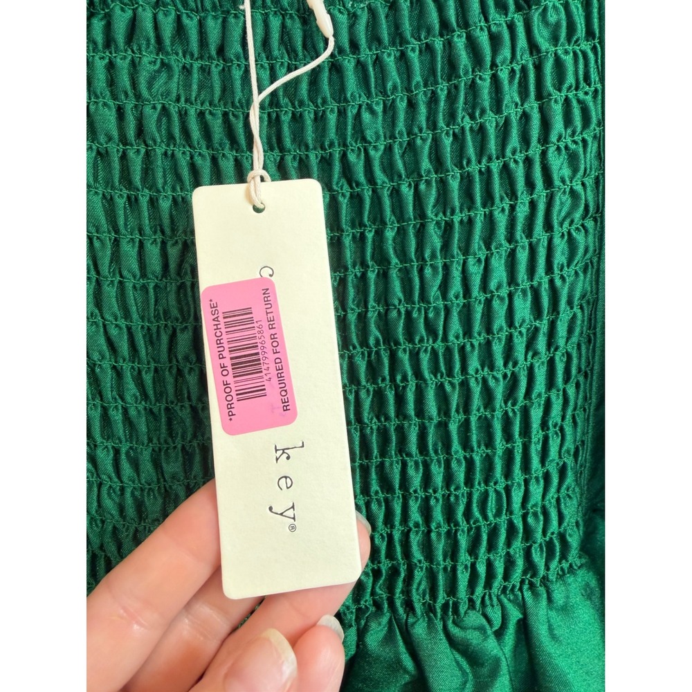 Cece Key Emerald Green Puff Sleeve Smocked Back Mini Dress CJ7929SLT1 NWT Sz M - Picture 7 of 9